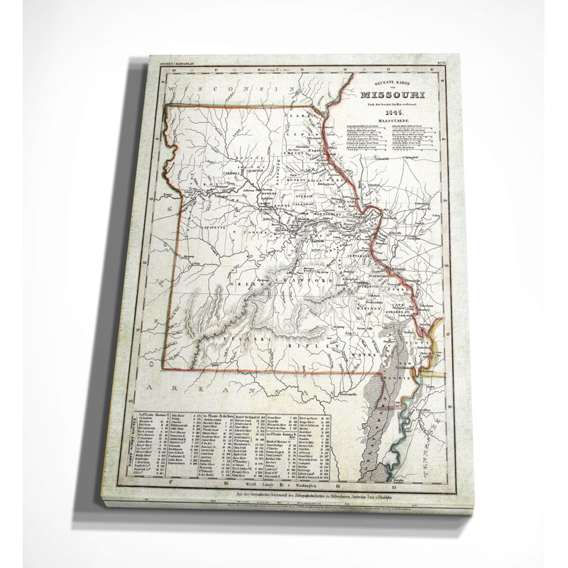 Antique Map Missouri I - impression sur toile tendue, H 30 po x l 40 po x P 1,5 po