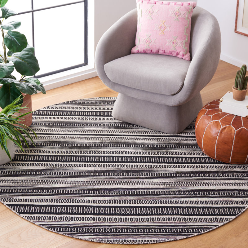 Annia Flat Weave Cotton Southwestern Rug, Round 6'