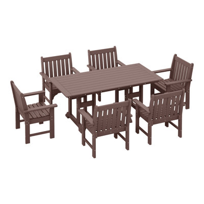 Vinnie Poly Rectangular Table Garden Arm Chair Dining Set With Bench