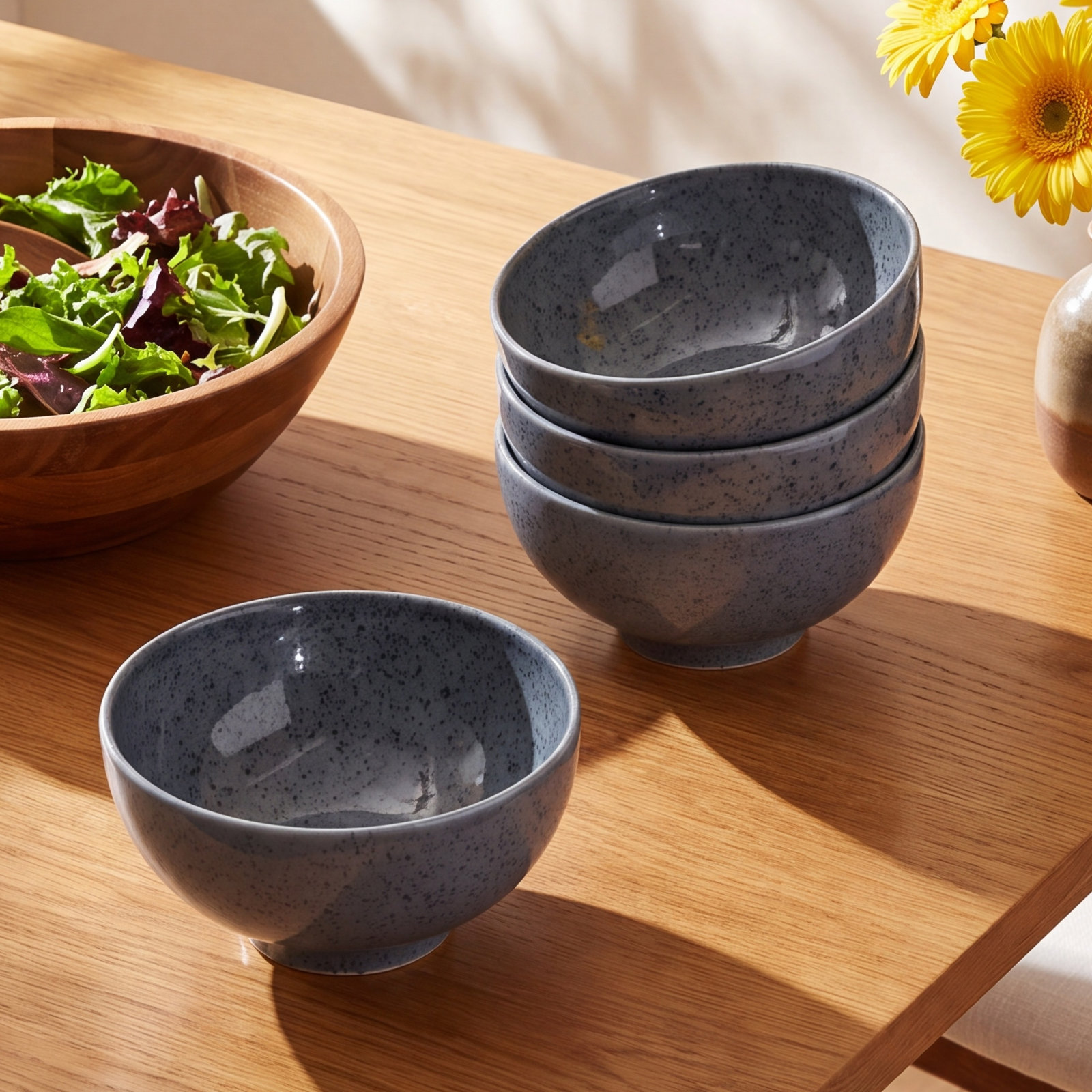 Dark Grey Speckle Stoneware Rice Bowl