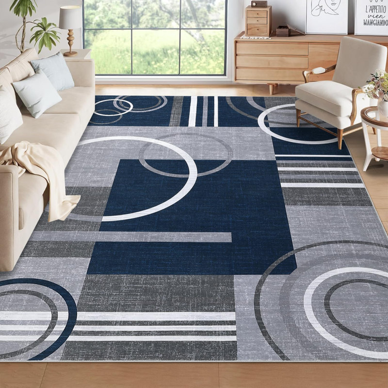 Geometric Machine Printed Area Rug, Rectangle 200 x 290 cm, Blue