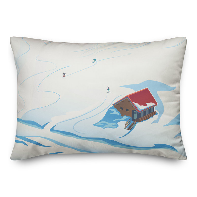  Mountain Ski Scene Rectangular Pillow Cover and Insert