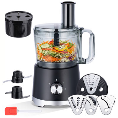 Robot culinaire 10 tasses avec panier à salade essoreuse 2 vitesses et 4 disques de coupe - noir