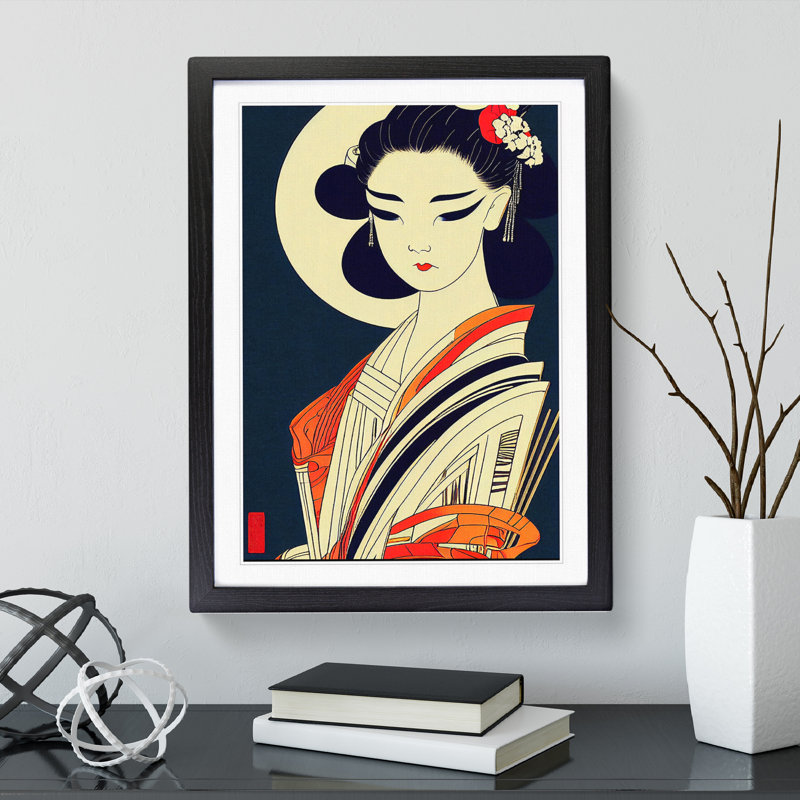 Artistic Geisha No.2 - Wrapped Canvas Print, 64cm H x 46cm W, Black Framed