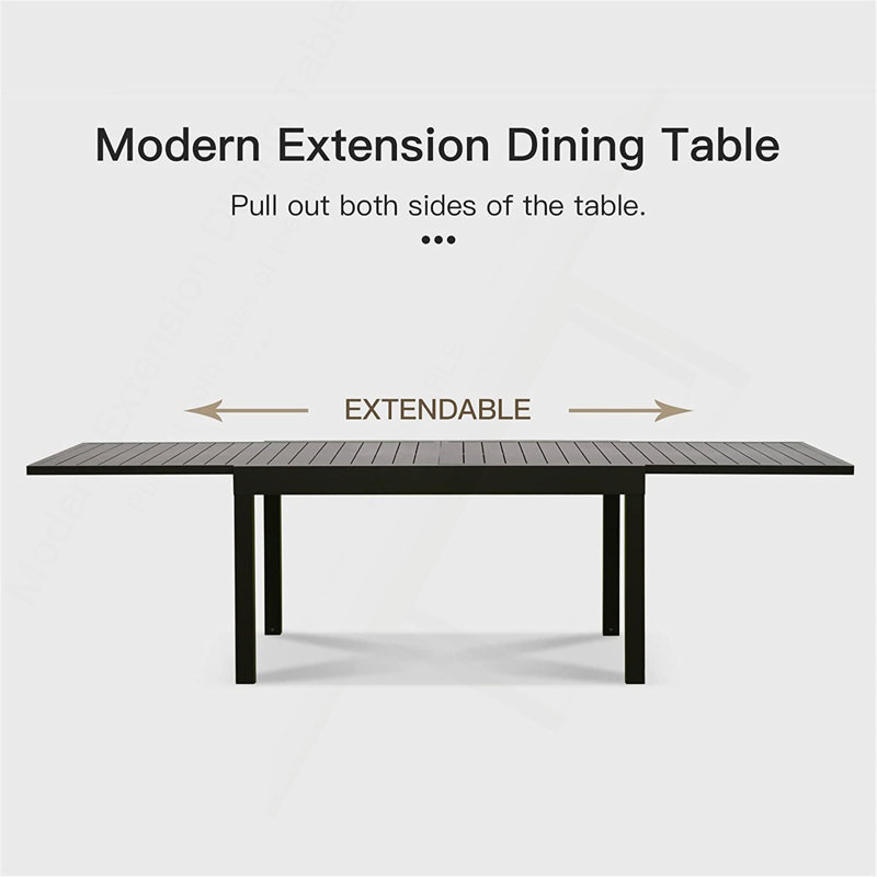 Grande table de salle à manger extensible d'extérieur en métal et aluminium de 53 à 106 po pour 6 à 8 personnes