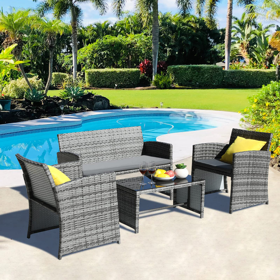 4-piece Balcony Furniture Seating Set, Garden Furniture Set, Rattan Lounge Set, Outdoor Garden Lounge Set, Double Sofa, 2 X Armchairs & Table, Outdoor