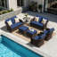 Ensemble de patio extérieur en osier pour 6 personnes avec causeuse, table d'appoint et repose-pieds Alderwood-2082218707
