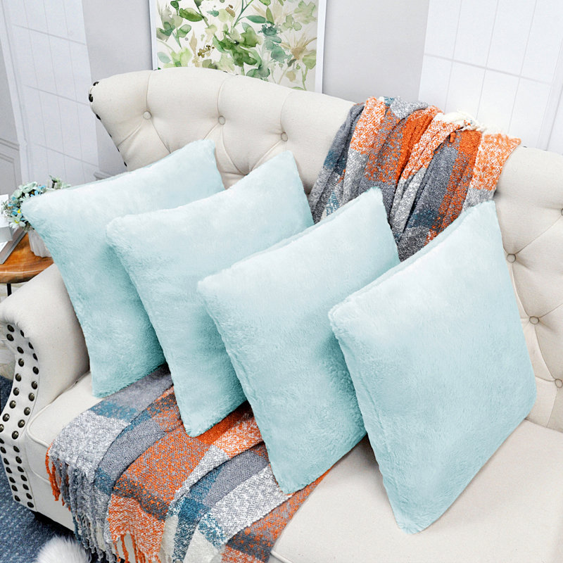 Housse de coussin réversible en fausse fourrure, Bleu spa
