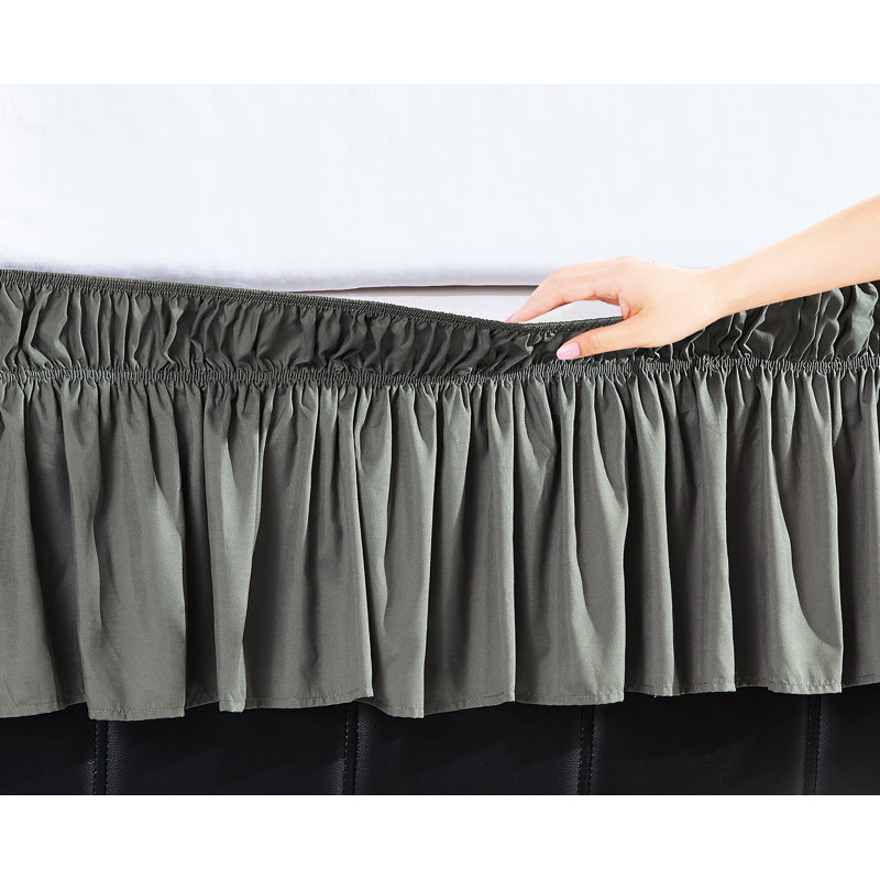  Easy Wrap Elastic Ruffled 16 Bed Skirt, Silver, Twin/Full