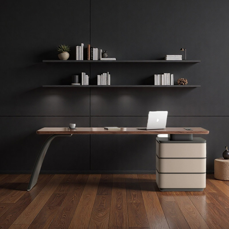Bureau en bois massif massif, Noir, H 29,53 po x l 70,87 po x P 27,56 po