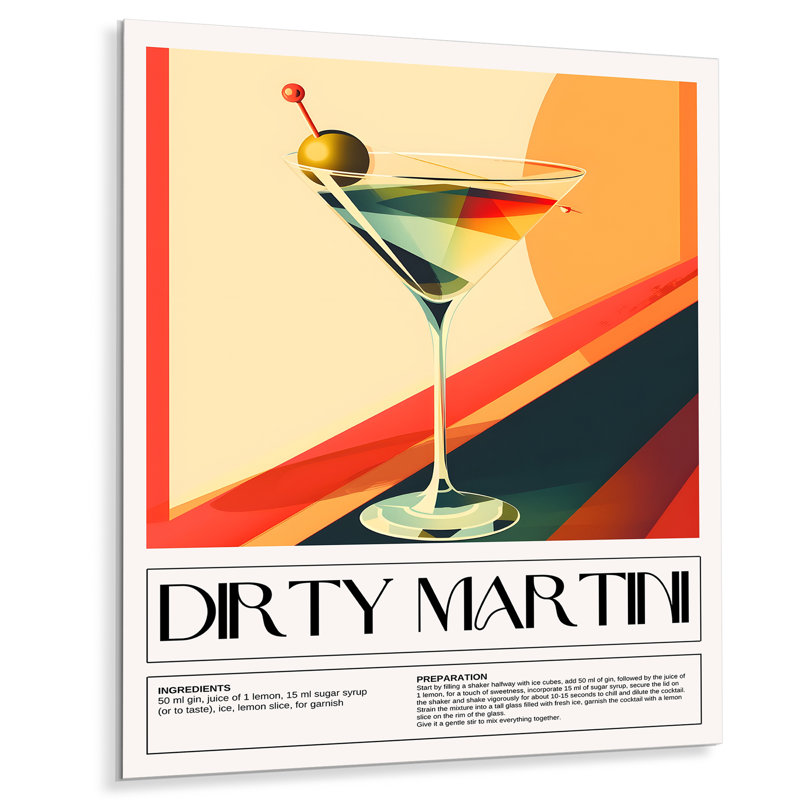 Mid-Century sale Martini avec olive à 5 A 7 - cocktails Art mural salon, Sans cadre, H 40 po x l 30 po