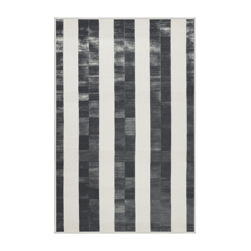 Machine Washable Checkered White Area Rug, Rectangle 5' x 8'