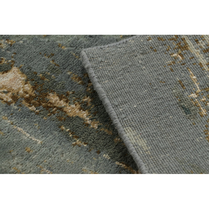 Rug & Kilim’S Abstract Runner Rug In Gray, Gold And Blue Patterns