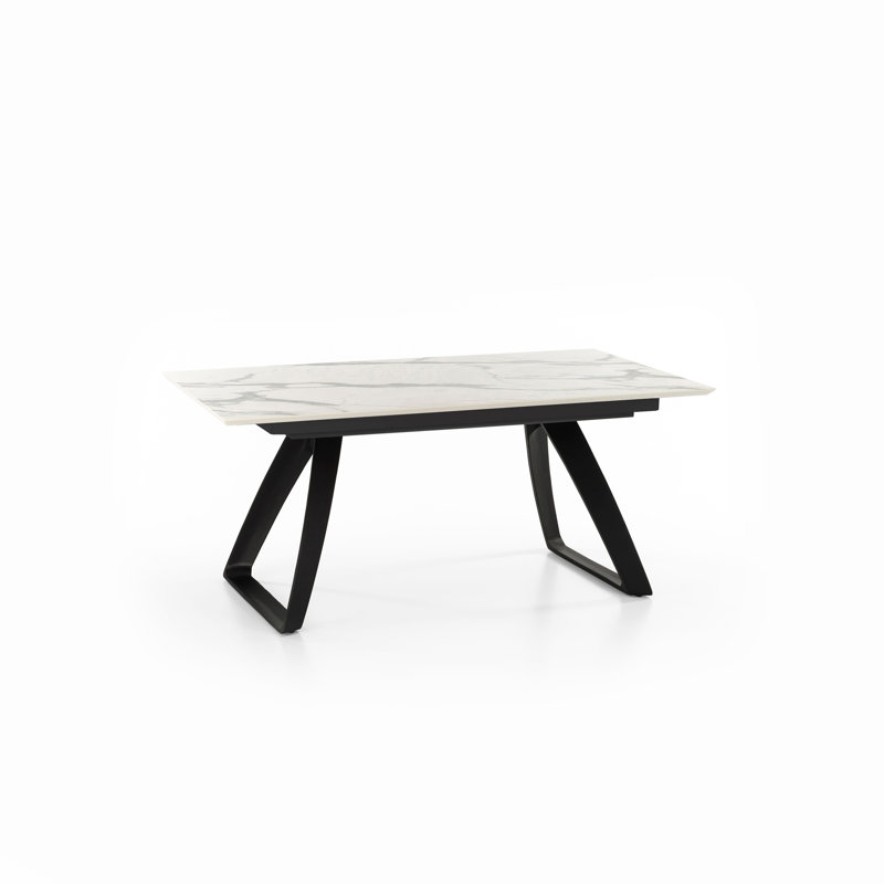 Tilbury Extendable Metal Base Dining Table, Black, Calacatta Marble