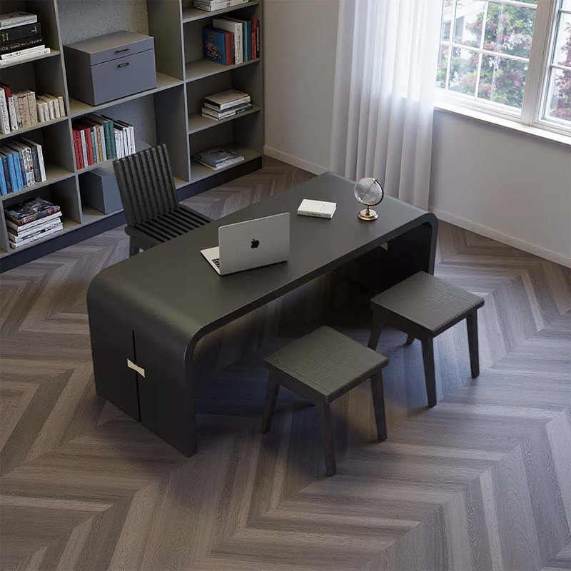 Special-shaped solid wood modern office desk, 29.5" H x 62.99" W x 27.56" D