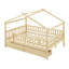 Lit double pleine grandeur en bois avec deux tiroirs de rangement, base de lit pour enfant en bois de pin massif naturel avec tête de lit-181687958