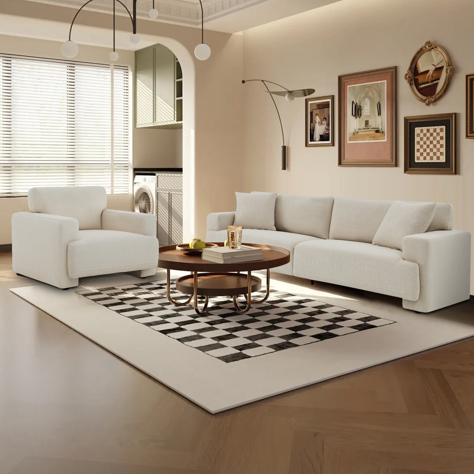 Ives 90" Upholstered Sofa, Cream Performance
