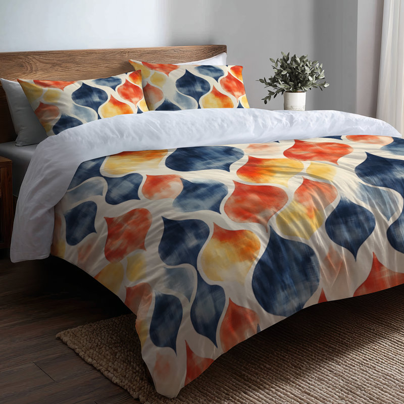 Ensemble de literie 3 pièces Modern - Ensemble de housse de couette et coussin décoratif scandinave bleu et orange