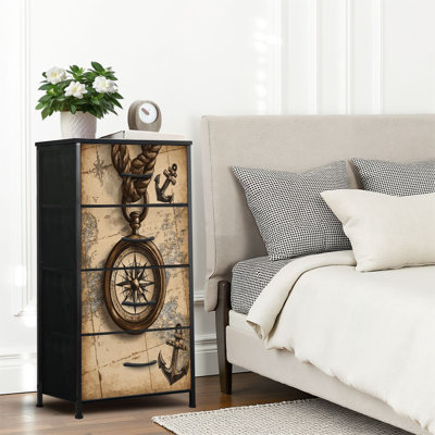 4 Drawer Dresser for Bedroom, Narrow Chest of Drawers, Wooden Top and Study Iron Frame 18"x37.5"-(WxH)
