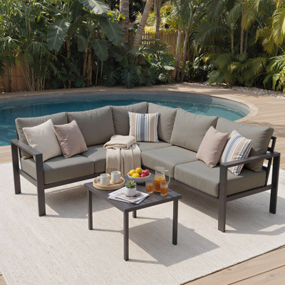 Canapé modulaire d'extérieur en forme de L de 77 po de largeur avec coussins