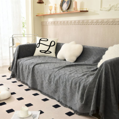 Housse de canapé géométrique en jacquard pour canapé modulaire - Tissu respirant avec bordure à franges, protège les meubles des animaux de compagnie, s'adapte à 3 canapés à coussins, facile à installer et lavable à la machine