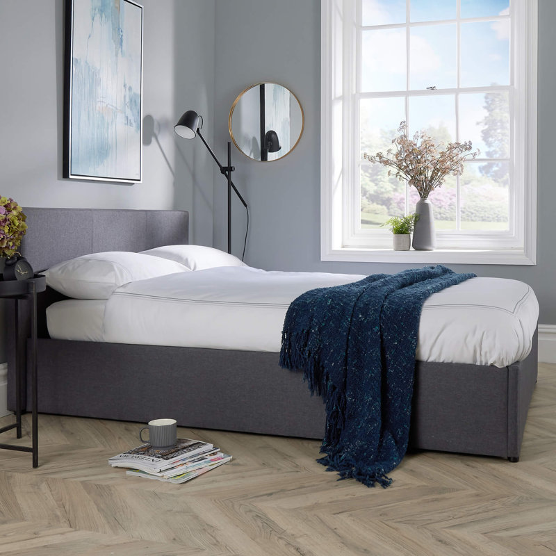 Oyibo Upholstered Grey Gas-lift Ottoman Storage Bed, 135 x 190 cm
