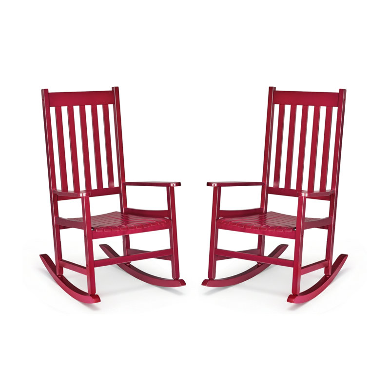 Chaises berçantes de patio en bois massif (ensemble de 2), Rouge