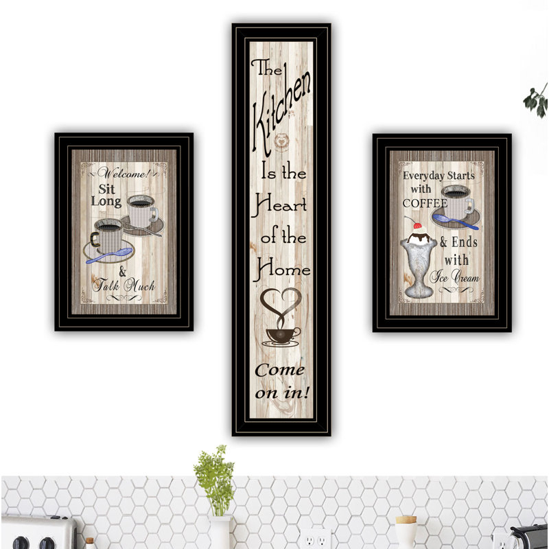 Come on in - 3 Piece Picture Frame Textual Art Print Set on Paper, Black Framed
