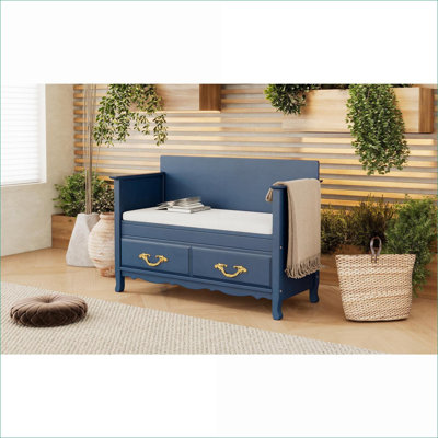 Banc de rangement pour chaussures Flowluxe Dusty Blue avec coussin amovible, banc de rangement caché pour le hall d'entrée