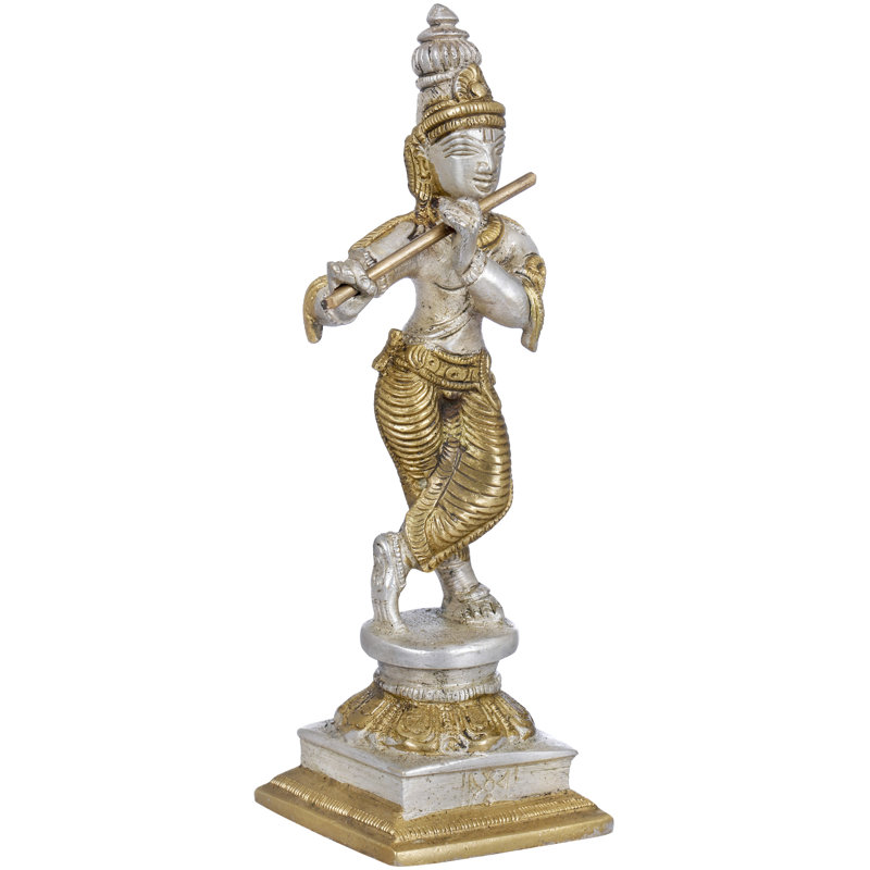 Figurine Lord Krishna jouant de la flûte, Argent / or