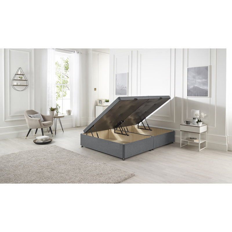 Luxara Solid Wood Side Opening Ottoman Bed Frame Plush Velvet, Charcoal, Kingsize (5')