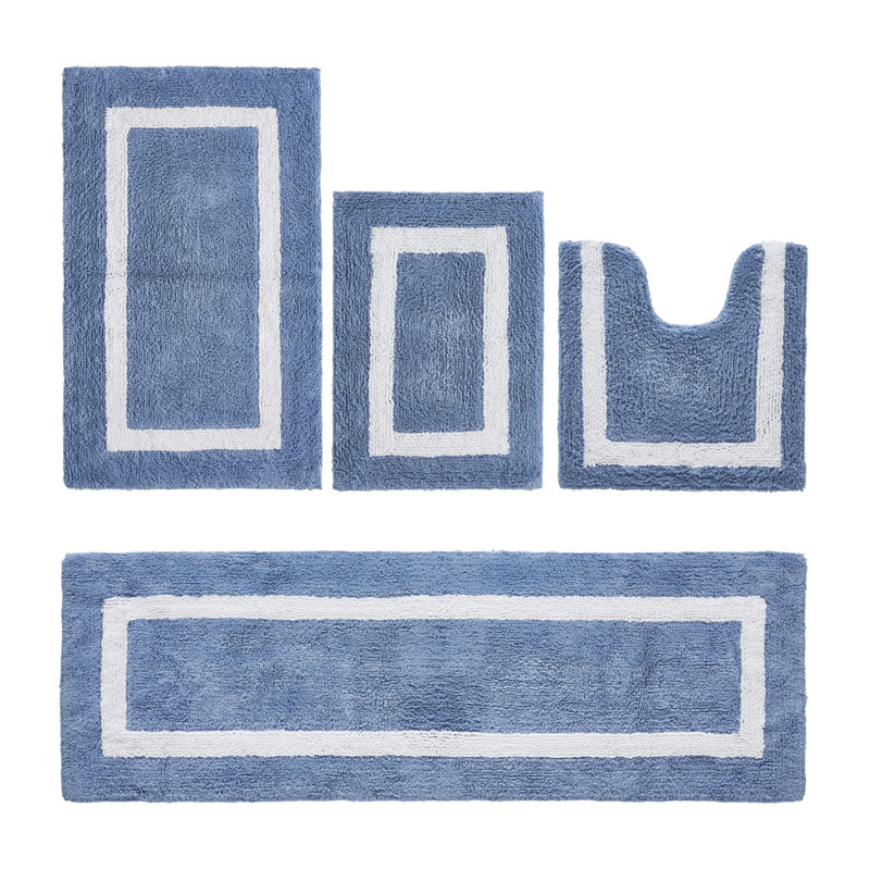 Arth Premium 100% Cotton 4 Piece Bath Rug Sets with Race Track Pattern, Machine Washable, Super Absorbent & Tufted Weave Reversible Bath Mat for Bathroom