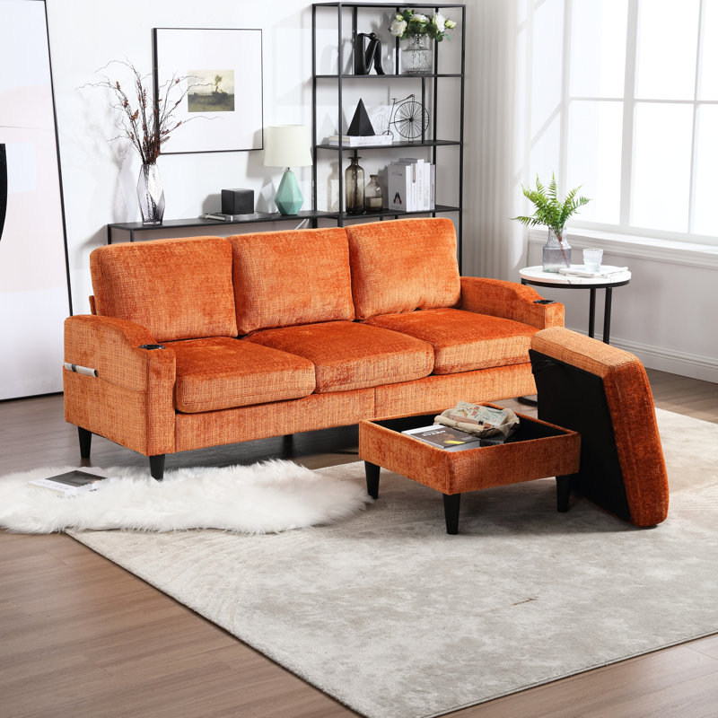 Modulaire avec tissu en chenille et coussins de rangement spacieux, Orange