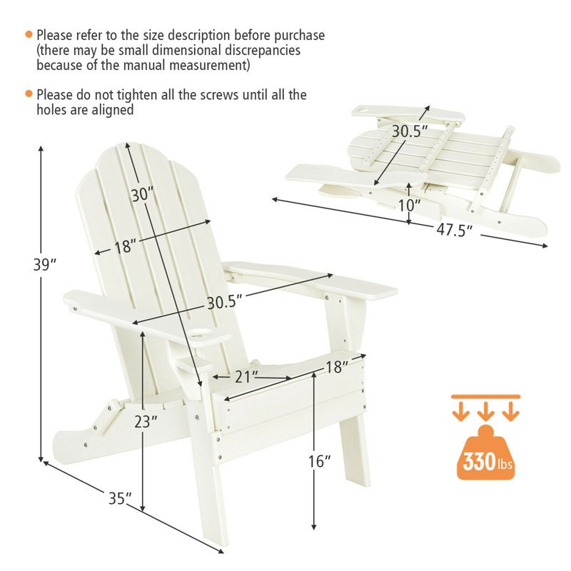 Coulver Foldable Outdoor Adirondack Chair, White