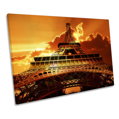 Eiffel Tower Sky Scene Paris - Wrapped Canvas Print