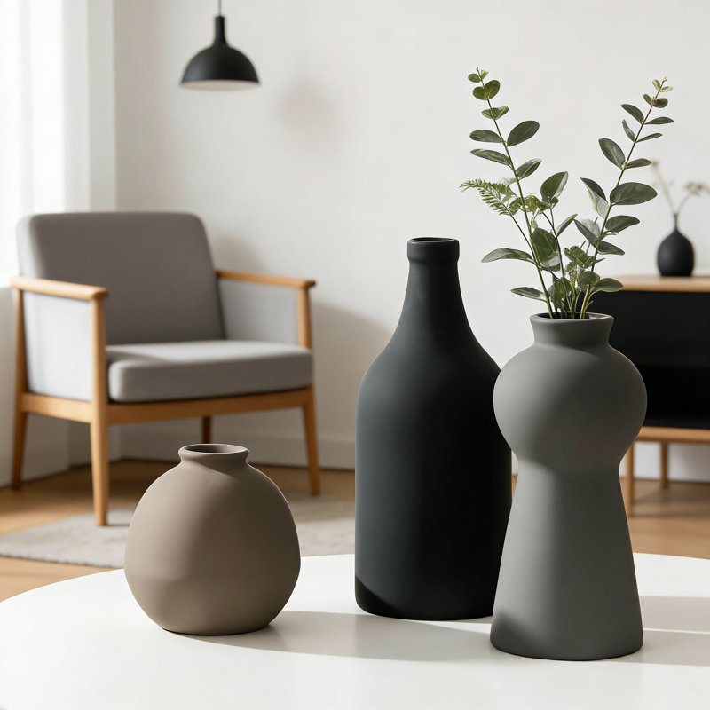 Ceramic Vase Set Of 3, Minimalist Nordic Farmhouse Decor For Dried And Fresh Flowers, Handmade Matte Pottery Vases For Living Room, Kitchen, Bedroom, And Entryway Table Centerpiece