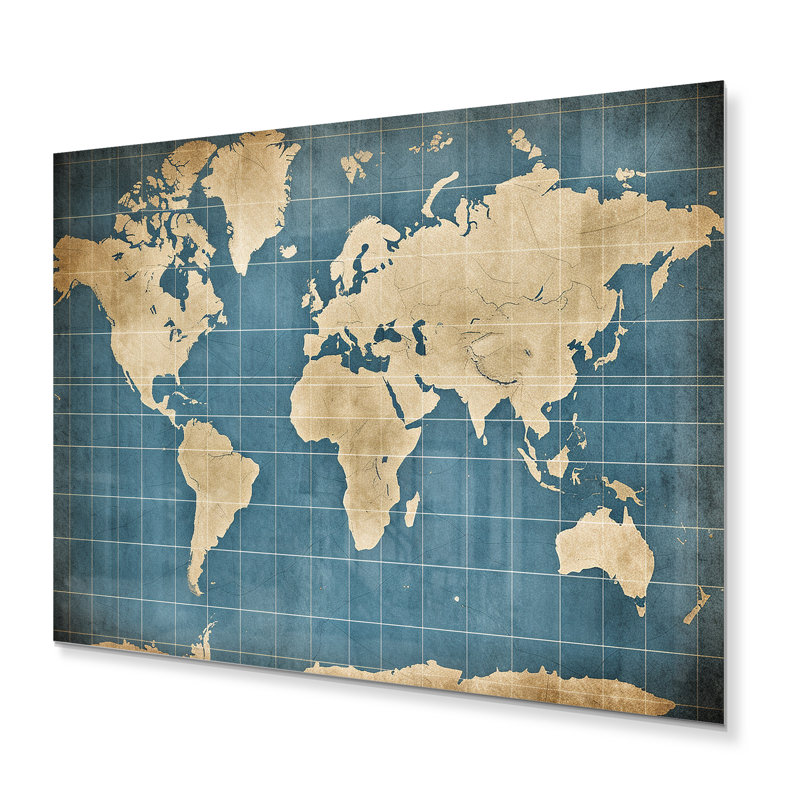 Ancienne carte du monde V - impression sans cadre sur métal, H 12 po x l 20 po x P 1 po