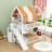Full Over Full Wood House Bed With Slide, Canopy And Shelves-1761180420