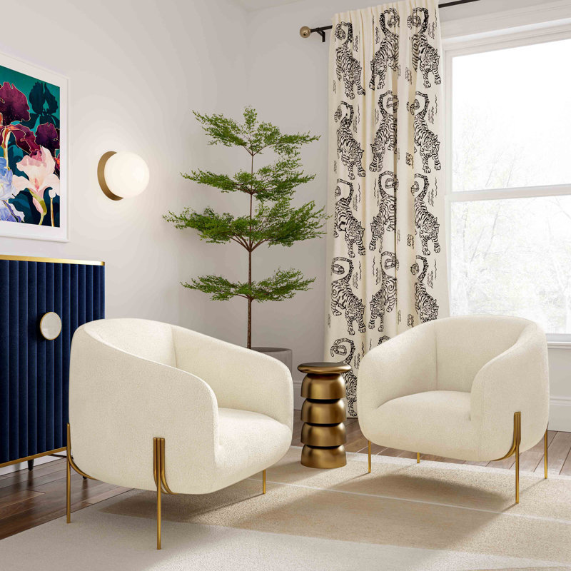 Cream Shearling Velvet Accent Chair with Manufactured Wood Frame