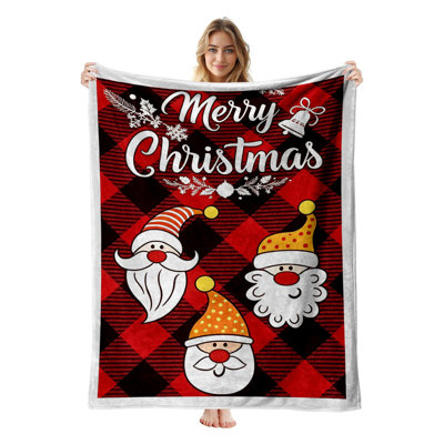 Plaid de Noël en flanelle polaire JYK, léger, respirant, doux et chaud en microfibre pelucheuse, 76 x 102 cm, motif en losanges à trois gnomes