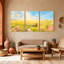 Assortiment de bouquets de fleurs, banc de champ de chemin de ciel, lumière du soleil, ensemble de 3 reproductions d'art sur toile-348725185