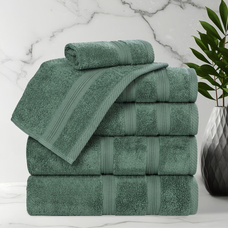  Ensemble de serviettes en coton 6 pièces Smart Quick-Dry Zero Twist, Vert forêt