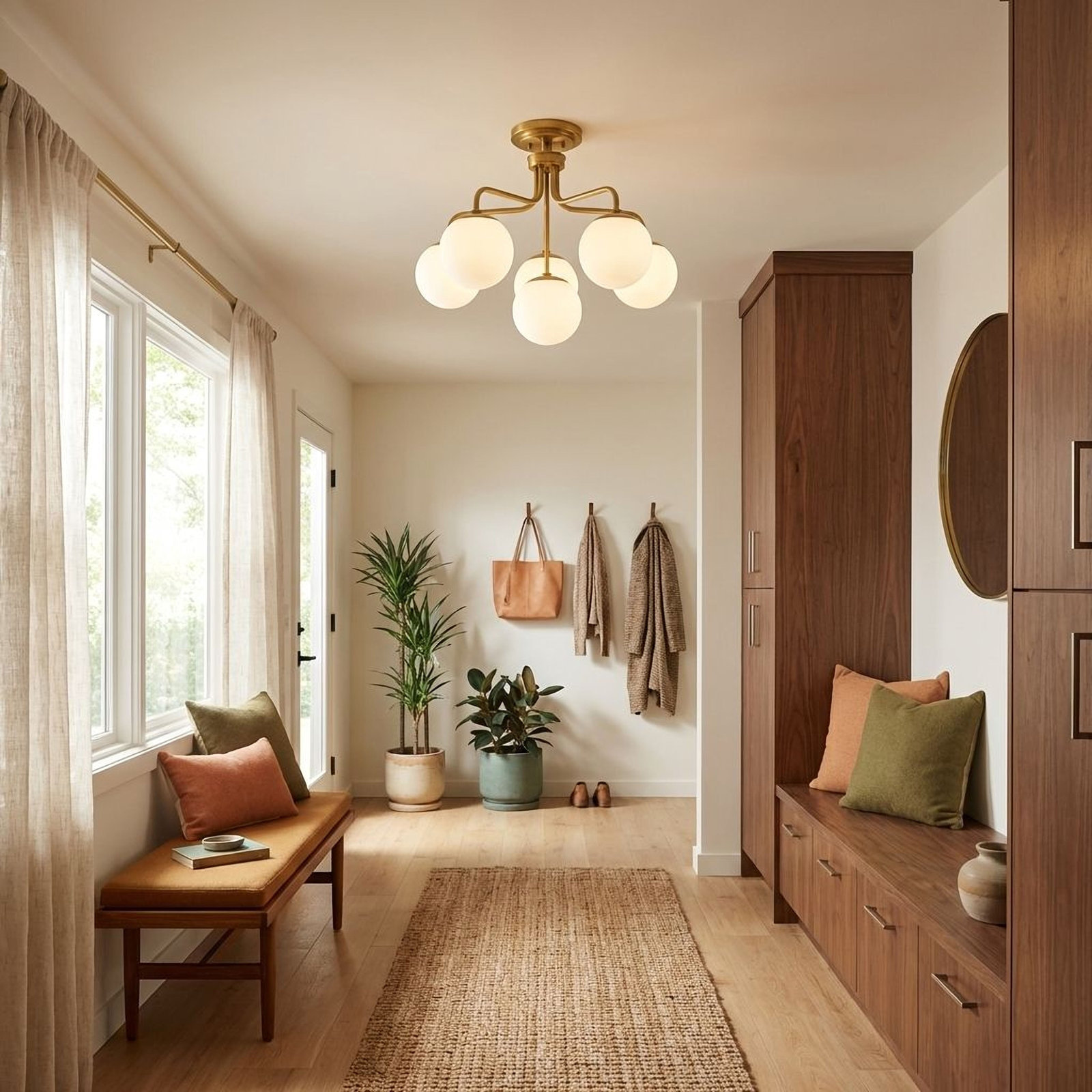 Chemise 6-Light Semi Flush Mount, Brass, White