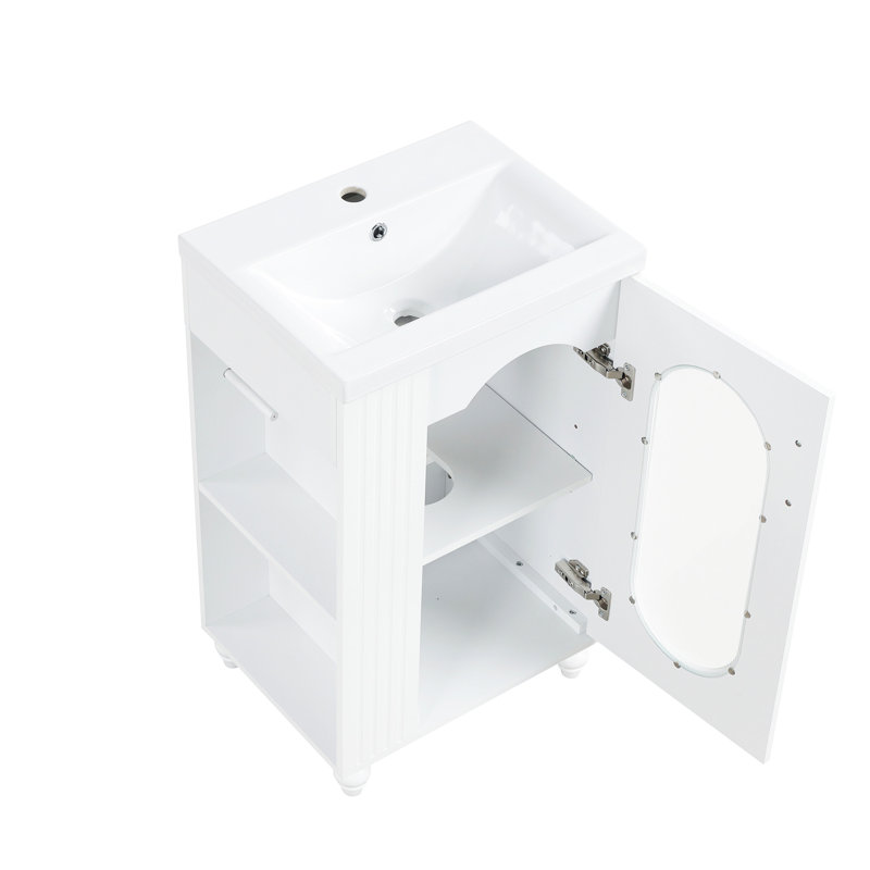 Meuble-lavabo de 20 po avec lavabo en céramique, porte blanche moderne et tablette de support de parfum
