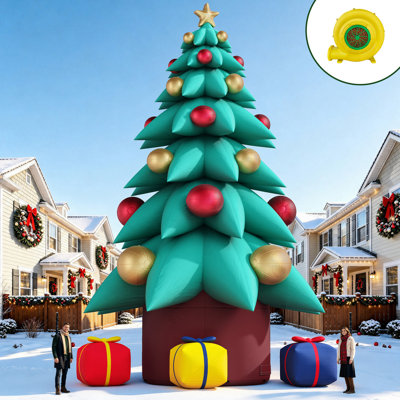 Arbre gonflable géant pour décoration de Noël Leonas 33 pi avec souffleur, tissu Oxford 420D, piquets, cordes et sac de sable pour la pelouse, le jardin, la fête et les fêtes