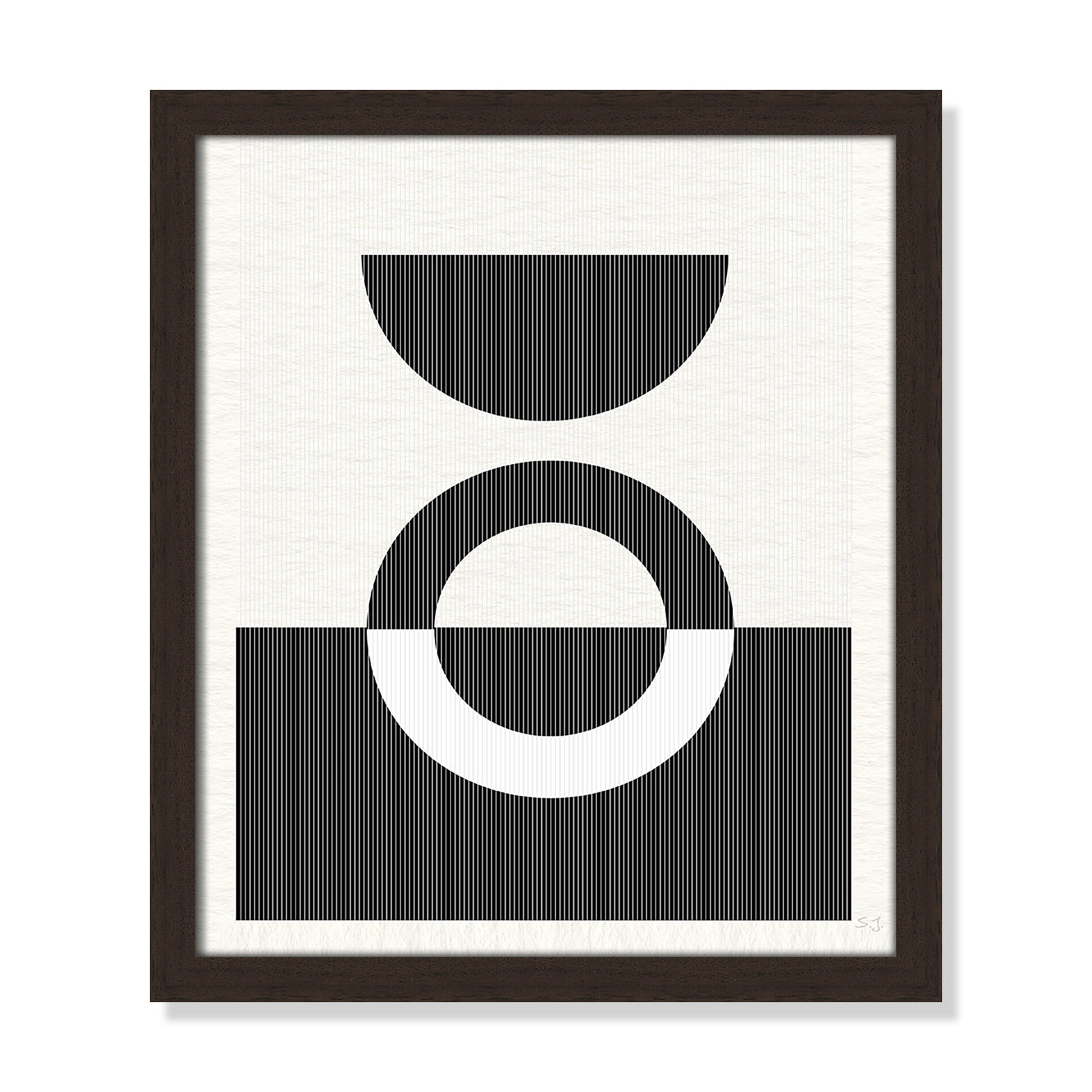 Eclipse III, 15" H x 13" W x 0.75" D, Open Grain Walnut Framed
