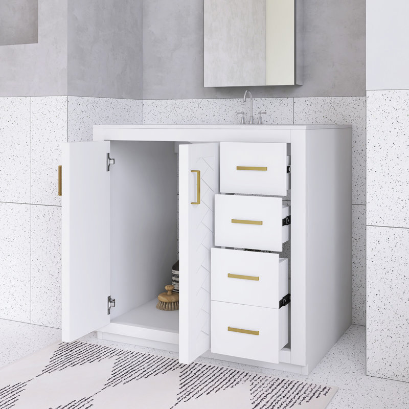 36'' Bathroom Vanity With Ceramic Sink Combo, White