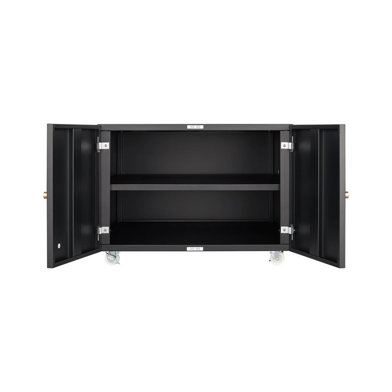 Black Metal Double-Door Printer Cabinet - 360° Lockable Casters, Crafted From Steel, Adjustable Shelves, Waterproof And Not Easy To Wear, Modern Design For Office, Home, Garage