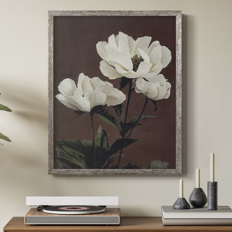 Reproduction florale rétro encadrée, bois massif, H 30 po x l 24 po