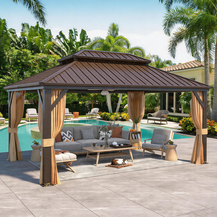 Pro Series Hardtop Patio Gazebo, Outdoor Hardtop Gazebo with Double Roof